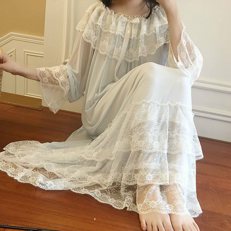 Women Lolita Victorian Nightdress Nightwear Sleepwear Tulle Lace Ruffle  Vintage | eBay